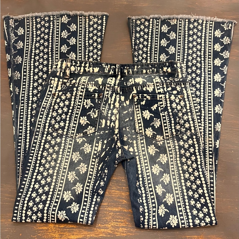 Free People Indigo Blue Patterned Flare Jeans - Picture 4 of 12